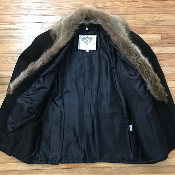 Vintage Black Suede Coat with Raccoon Fur Trim - Picture 7 of 16